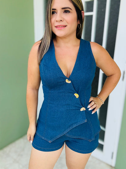 Romper Denim Asimétrico